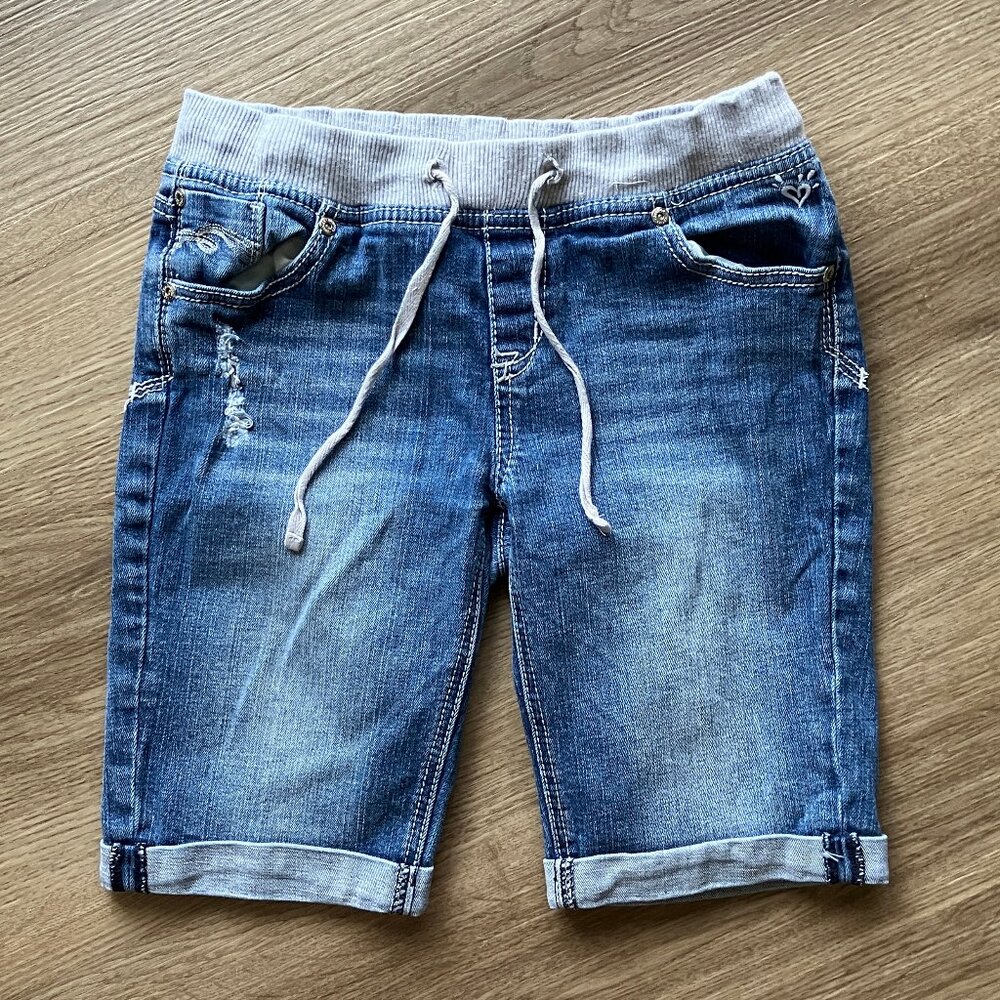 Justice Knit Waist Distressed Denim Shorts Size 16